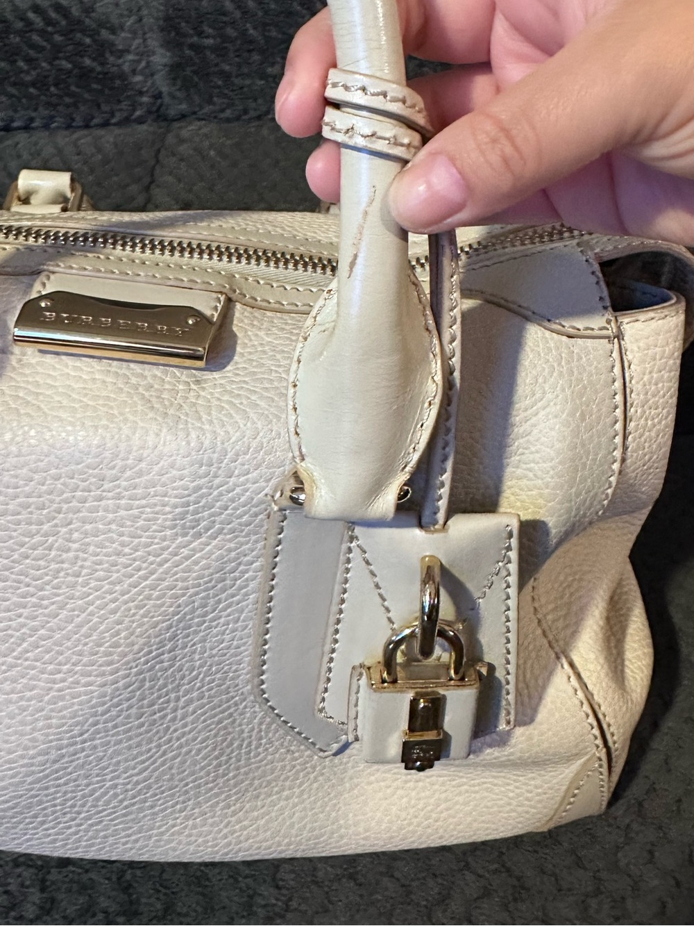 Burberry Pebbled Leather Satchel in Off-White - Picture 13 of 17